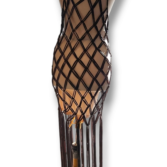Chic Brown Net Overlay Dress Macrame. Handmade. Does Not Come With Under Dress - Picture 6 of 7